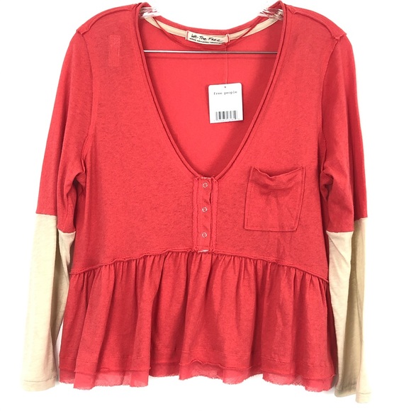 ⚡️⚡️⚡️Free People Heart Of Mine Camelia Combo Top V Neck Medium New - Picture 2 of 6